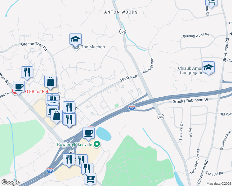 map of restaurants, bars, coffee shops, grocery stores, and more near 25 Tanner Court in Baltimore