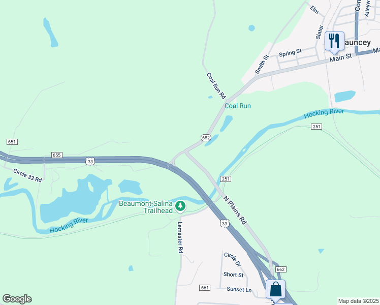 map of restaurants, bars, coffee shops, grocery stores, and more near 13105 Ohio 682 in Athens