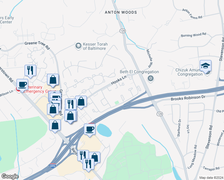 map of restaurants, bars, coffee shops, grocery stores, and more near 25 Tanner Court in Baltimore