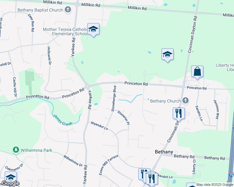 map of restaurants, bars, coffee shops, grocery stores, and more near 7295 Gem Stone Drive in Butler County