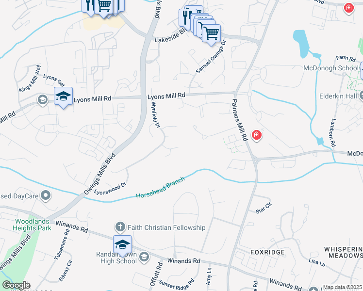 map of restaurants, bars, coffee shops, grocery stores, and more near 14 Devlon Court in Owings Mills