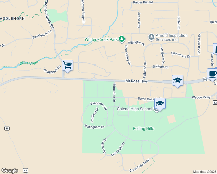 map of restaurants, bars, coffee shops, grocery stores, and more near 14001 Dancing Flame Court in Reno