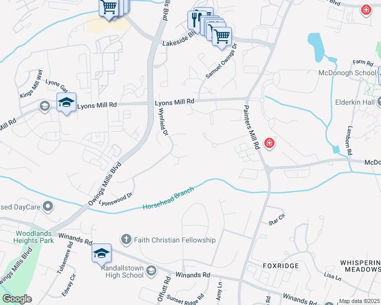 map of restaurants, bars, coffee shops, grocery stores, and more near 14 Devlon Court in Owings Mills