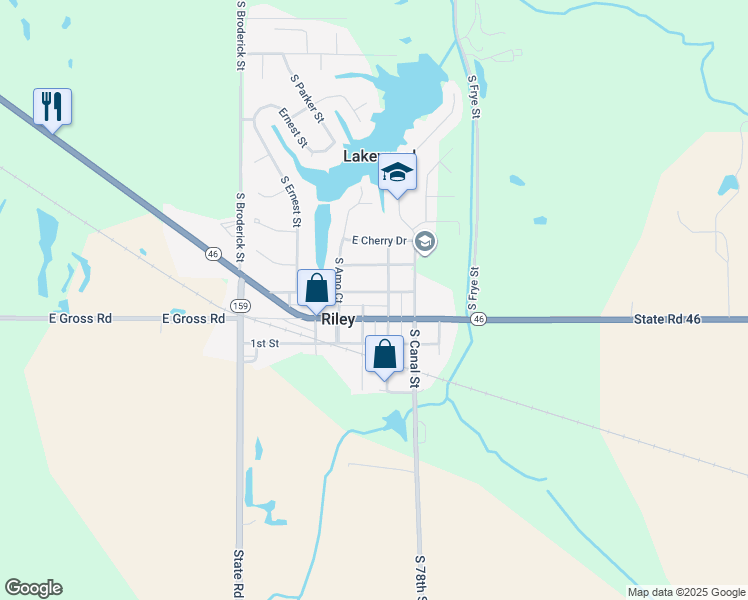 map of restaurants, bars, coffee shops, grocery stores, and more near 7650 East Mulberry Drive in Terre Haute