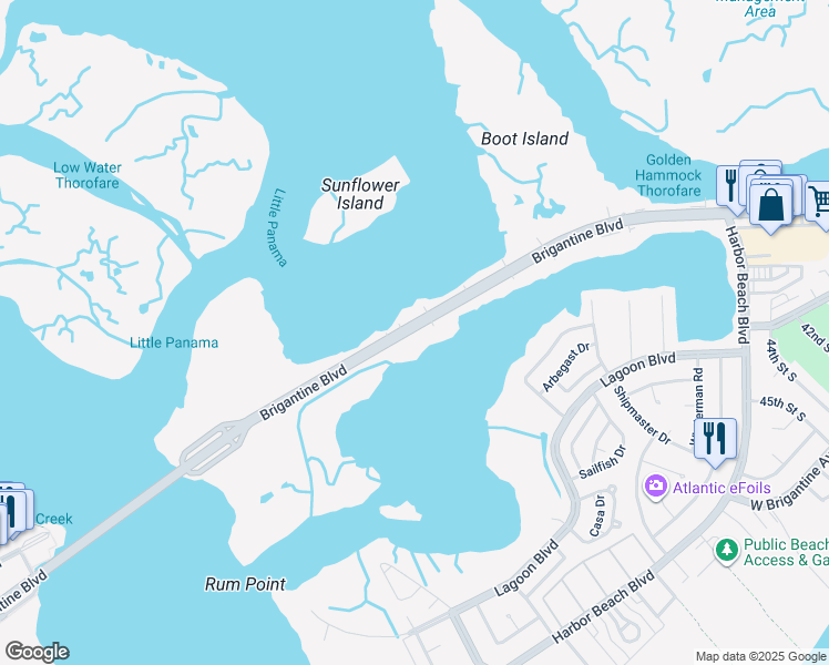 map of restaurants, bars, coffee shops, grocery stores, and more near 4628 Atlantic Brigantine Boulevard in Brigantine