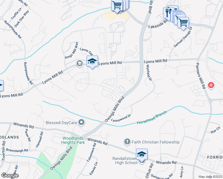 map of restaurants, bars, coffee shops, grocery stores, and more near 9429 Ballard Green Drive in Owings Mills