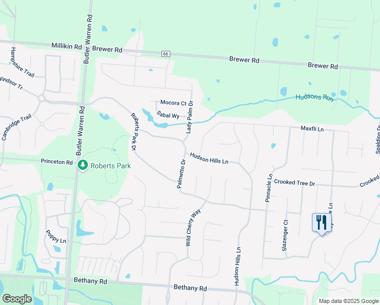 map of restaurants, bars, coffee shops, grocery stores, and more near 3410 Hudson Hills Lane in Mason