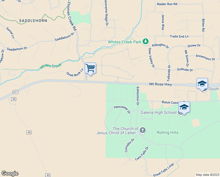 map of restaurants, bars, coffee shops, grocery stores, and more near 14103 Glowing Amber Court in Reno