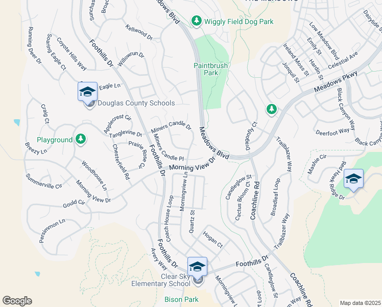 map of restaurants, bars, coffee shops, grocery stores, and more near 3905 Miners Candle Drive in Castle Rock