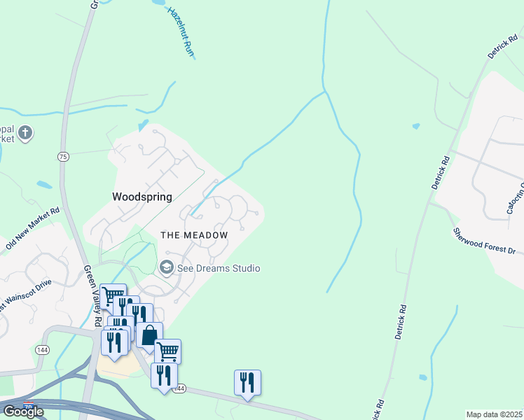 map of restaurants, bars, coffee shops, grocery stores, and more near 11865 Hart Glen Court in New Market