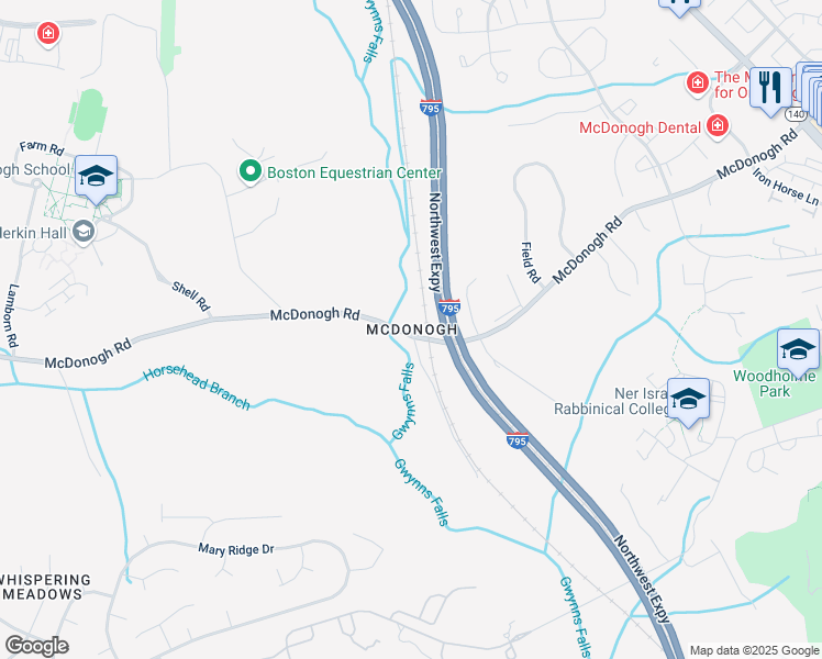 map of restaurants, bars, coffee shops, grocery stores, and more near in Owings Mills