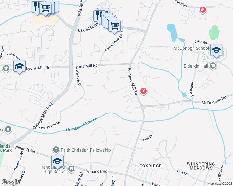 map of restaurants, bars, coffee shops, grocery stores, and more near 9241 Owings Choice Court in Owings Mills