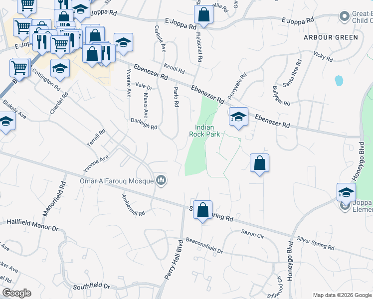 map of restaurants, bars, coffee shops, grocery stores, and more near 5 Farwell Court in Perry Hall