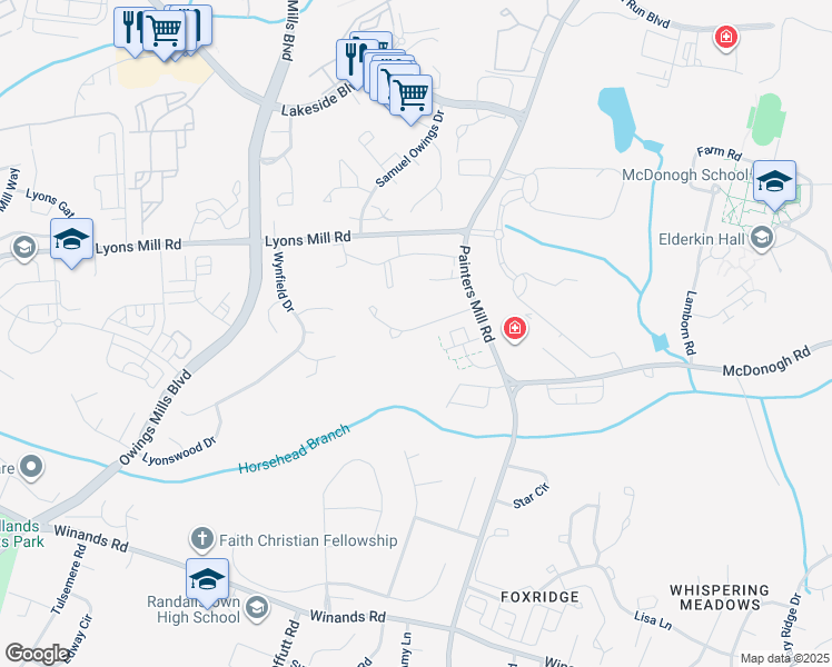 map of restaurants, bars, coffee shops, grocery stores, and more near 9241 Owings Choice Court in Owings Mills