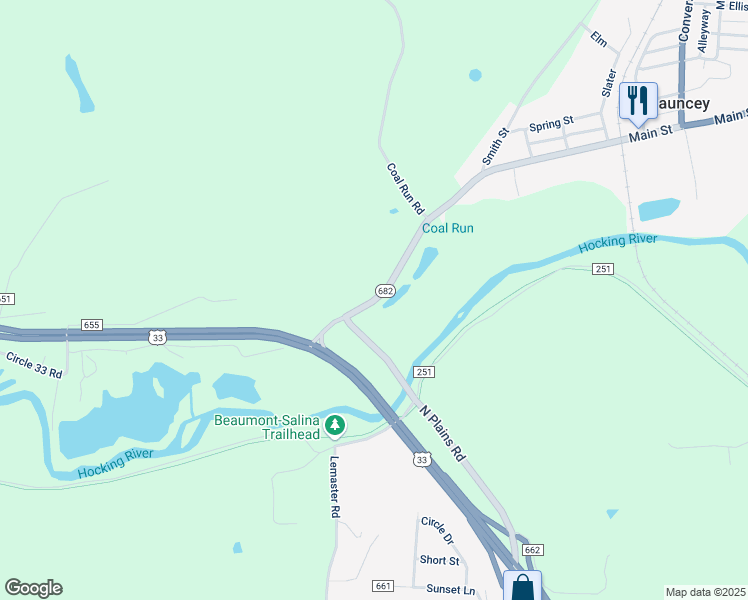 map of restaurants, bars, coffee shops, grocery stores, and more near 13105 Ohio 682 in Athens