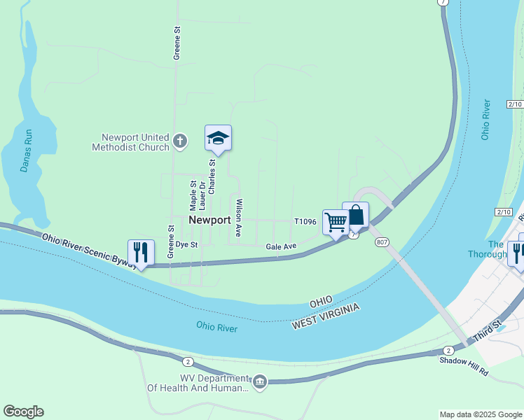 map of restaurants, bars, coffee shops, grocery stores, and more near 110 Harris Street in Newport