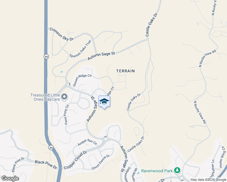 map of restaurants, bars, coffee shops, grocery stores, and more near 2638 Red Bird Trail in Castle Rock