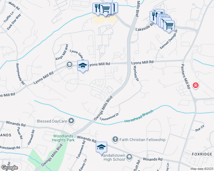 map of restaurants, bars, coffee shops, grocery stores, and more near 4321 Plinlimmon Drive in Owings Mills