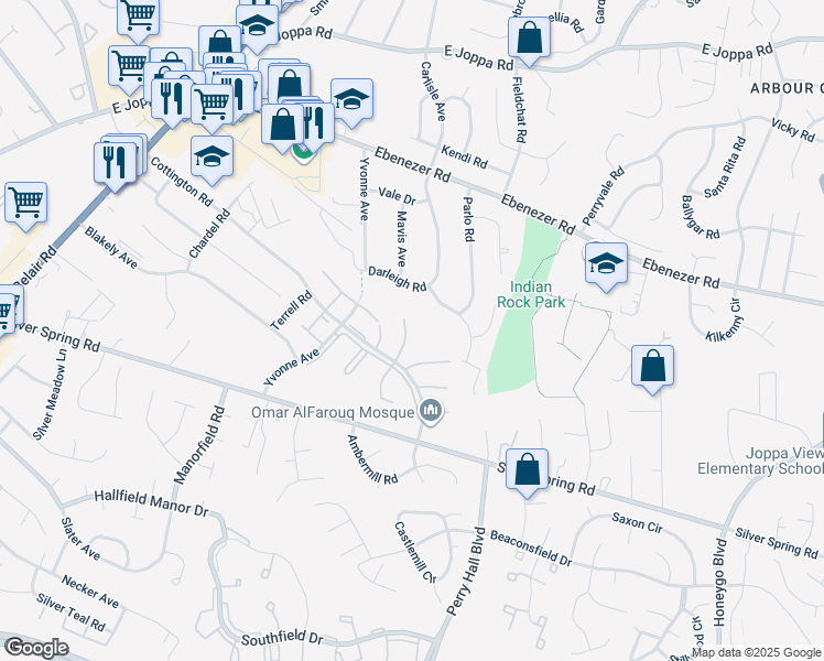 map of restaurants, bars, coffee shops, grocery stores, and more near 22 Bryce Court in Perry Hall