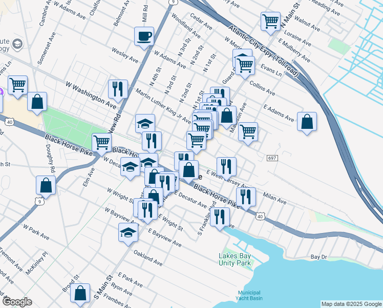 map of restaurants, bars, coffee shops, grocery stores, and more near 49 South Main Street in Pleasantville