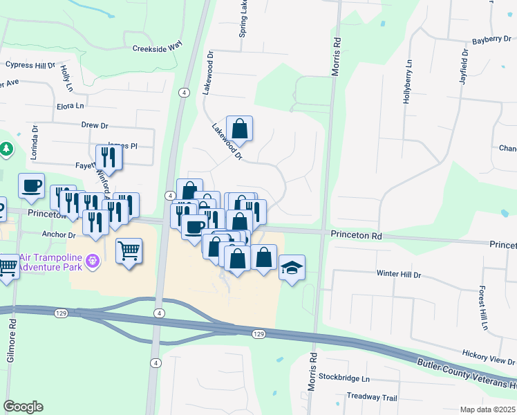 map of restaurants, bars, coffee shops, grocery stores, and more near 4967 Lakebrook Court in Hamilton