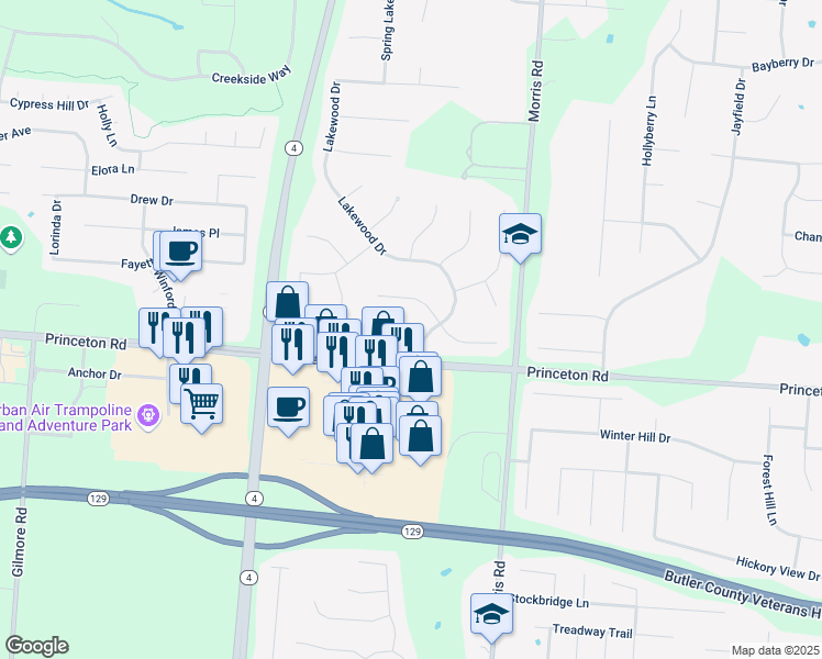 map of restaurants, bars, coffee shops, grocery stores, and more near 4967 Lakebrook Court in Hamilton