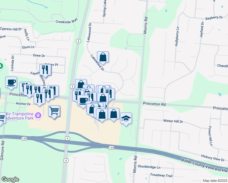 map of restaurants, bars, coffee shops, grocery stores, and more near 4967 Lakebrook Court in Hamilton