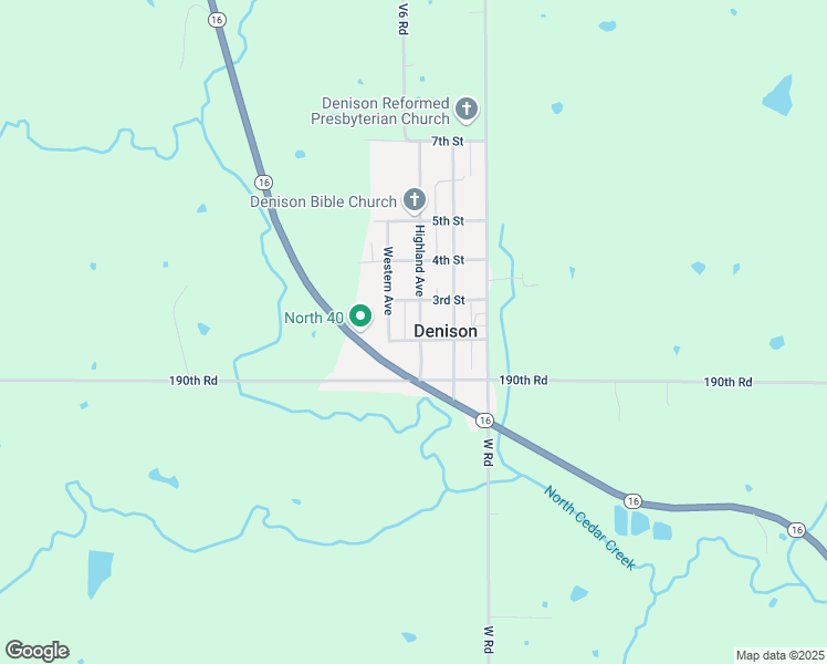 map of restaurants, bars, coffee shops, grocery stores, and more near 300-306 2nd Street in Denison
