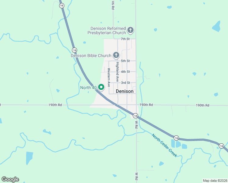 map of restaurants, bars, coffee shops, grocery stores, and more near 300-306 2nd Street in Denison