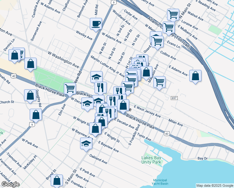 map of restaurants, bars, coffee shops, grocery stores, and more near 20 Milan Avenue in Pleasantville