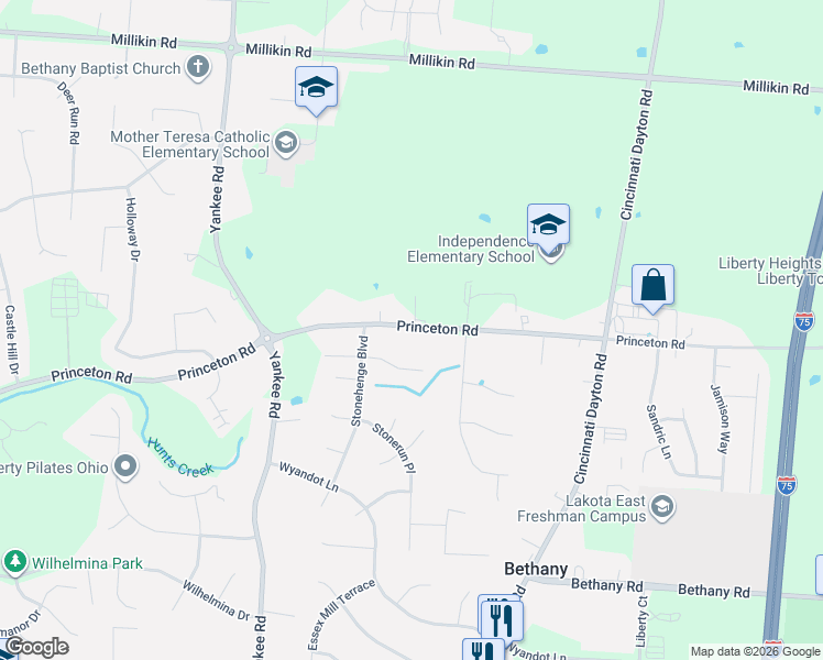 map of restaurants, bars, coffee shops, grocery stores, and more near 7331 Princeton Road in Butler County