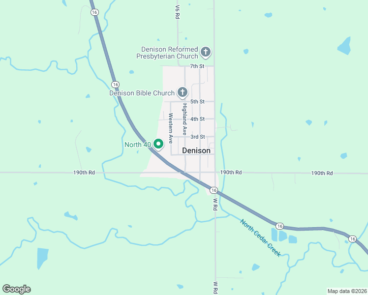map of restaurants, bars, coffee shops, grocery stores, and more near 300-306 2nd Street in Denison