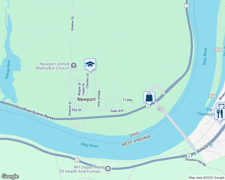 map of restaurants, bars, coffee shops, grocery stores, and more near 110 Harris Street in Newport