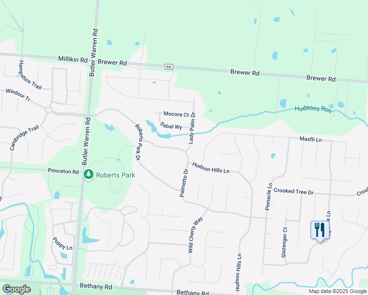map of restaurants, bars, coffee shops, grocery stores, and more near 3410 Hudson Hills Lane in Mason