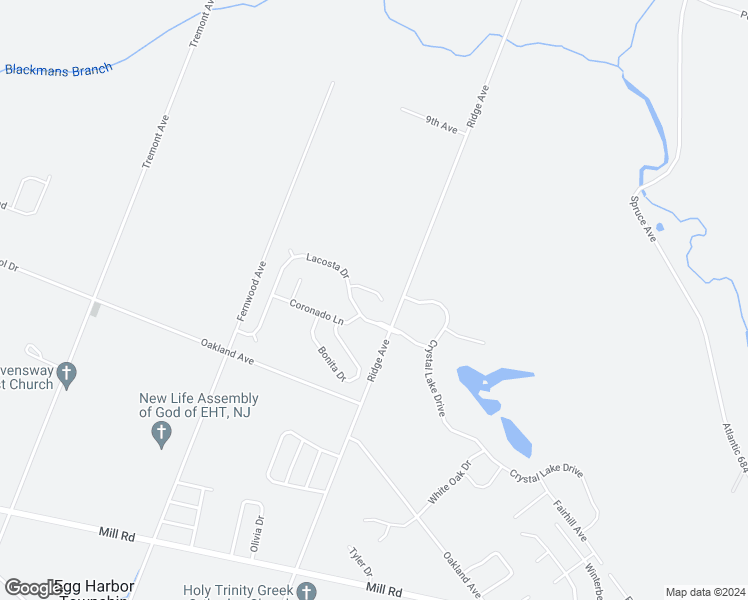 map of restaurants, bars, coffee shops, grocery stores, and more near 109 Del Mar Court in Egg Harbor Township