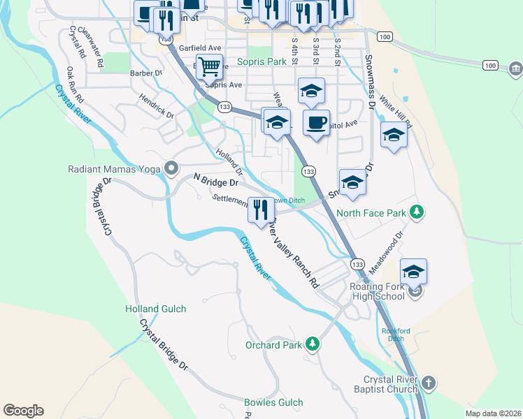 map of restaurants, bars, coffee shops, grocery stores, and more near 420 Settlement Lane in Carbondale