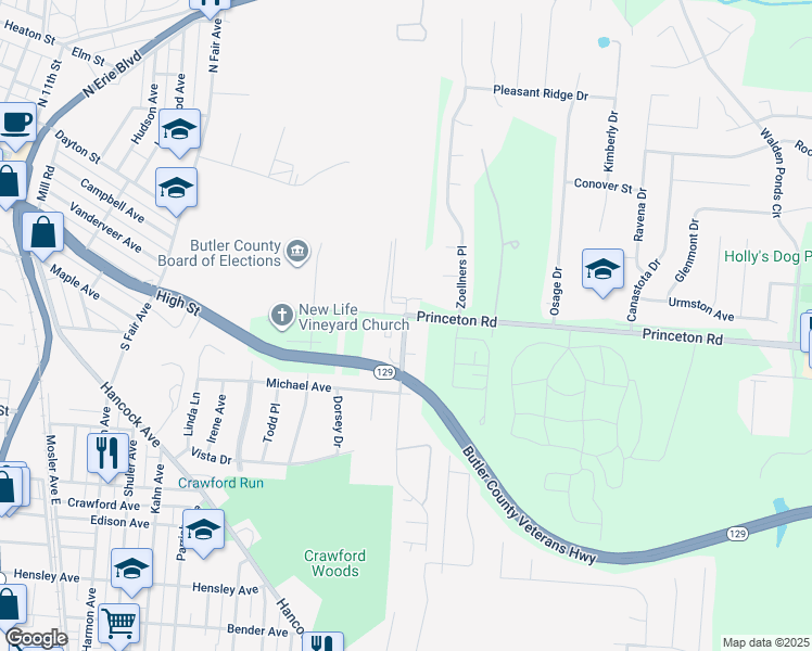 map of restaurants, bars, coffee shops, grocery stores, and more near 490 Hampshire Drive in Hamilton