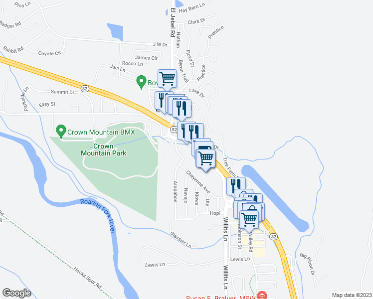 map of restaurants, bars, coffee shops, grocery stores, and more near 218 East Valley Road in Carbondale