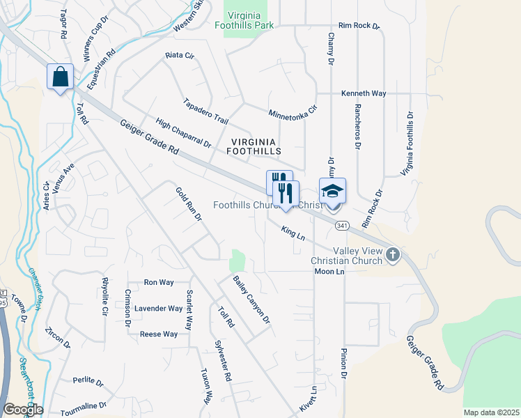 map of restaurants, bars, coffee shops, grocery stores, and more near 1445 Nevada 341 in Reno