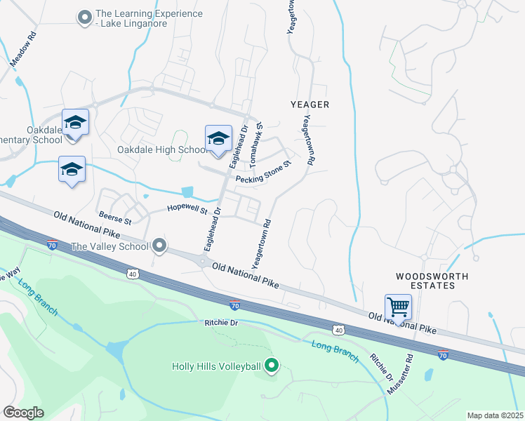 map of restaurants, bars, coffee shops, grocery stores, and more near 5733 Meadowood Street in New Market