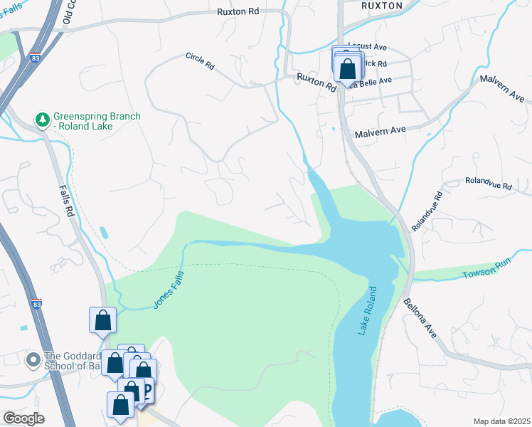 map of restaurants, bars, coffee shops, grocery stores, and more near 7511 LHirondelle Club Road in Towson
