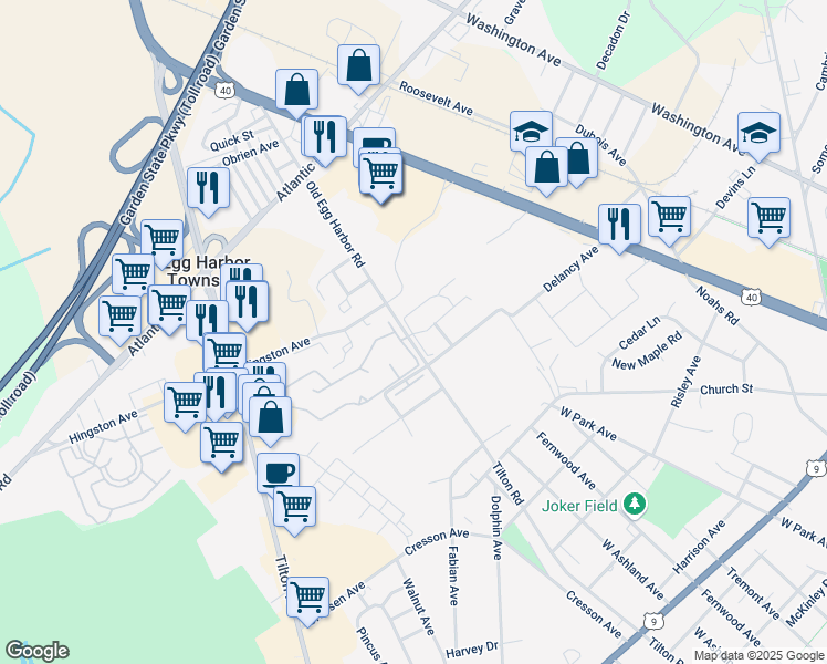 map of restaurants, bars, coffee shops, grocery stores, and more near 473 London Court II in Egg Harbor Township