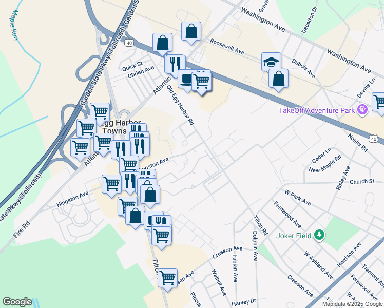 map of restaurants, bars, coffee shops, grocery stores, and more near 42 Cambridge Townhouse Drive in Egg Harbor Township