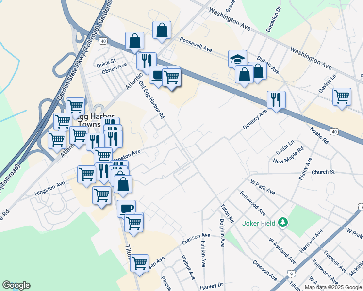 map of restaurants, bars, coffee shops, grocery stores, and more near 473 London Court II in Egg Harbor Township