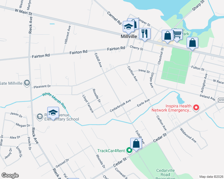 map of restaurants, bars, coffee shops, grocery stores, and more near 337 Esibill Avenue in Millville