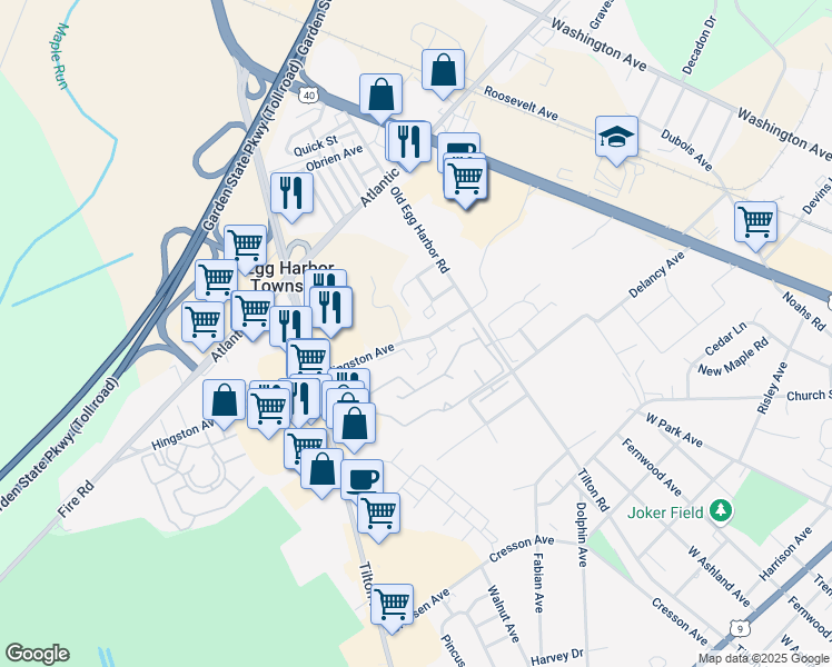 map of restaurants, bars, coffee shops, grocery stores, and more near 3011 Hingston Avenue in Egg Harbor Township