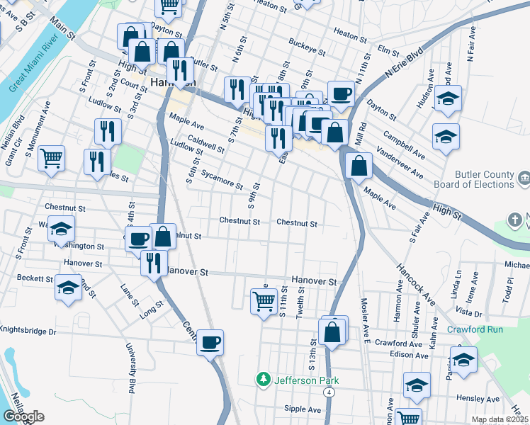 map of restaurants, bars, coffee shops, grocery stores, and more near 427 East Avenue in Hamilton