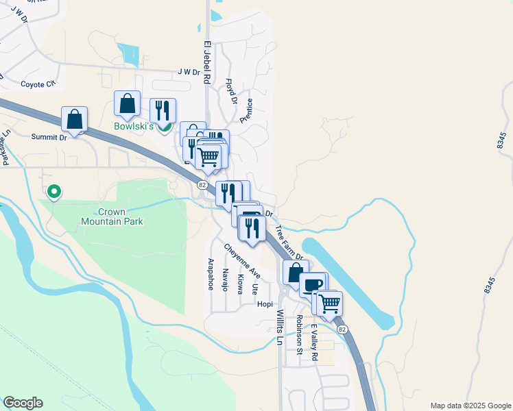 map of restaurants, bars, coffee shops, grocery stores, and more near 145 Juniper Trail in Carbondale