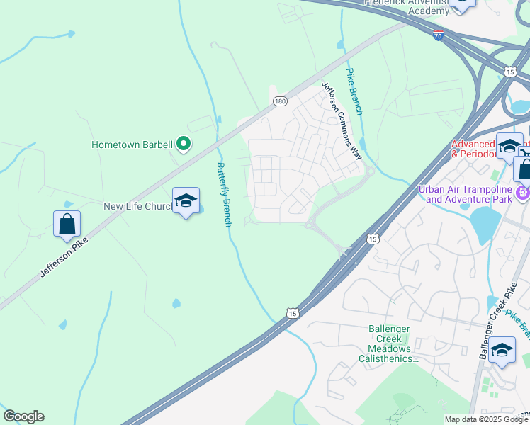 map of restaurants, bars, coffee shops, grocery stores, and more near 6107 Lemon Grass Lane in Frederick
