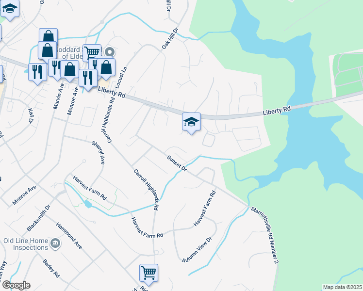 map of restaurants, bars, coffee shops, grocery stores, and more near 2258 Fawn Haven Court in Eldersburg